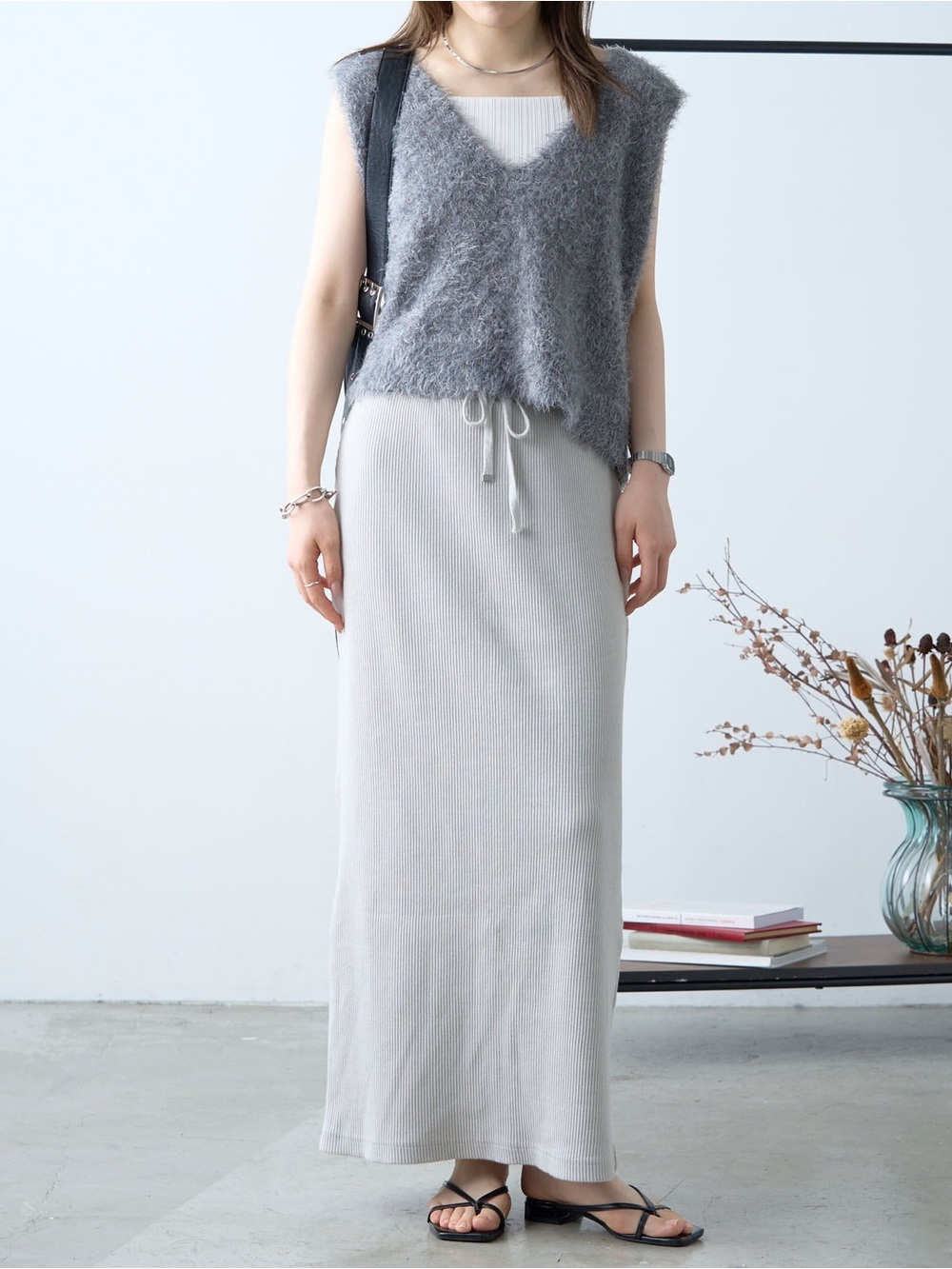 CIAOPANIC Ribbed A-Line Skirt in Gray (PLEASE READ DESCRIPTION)